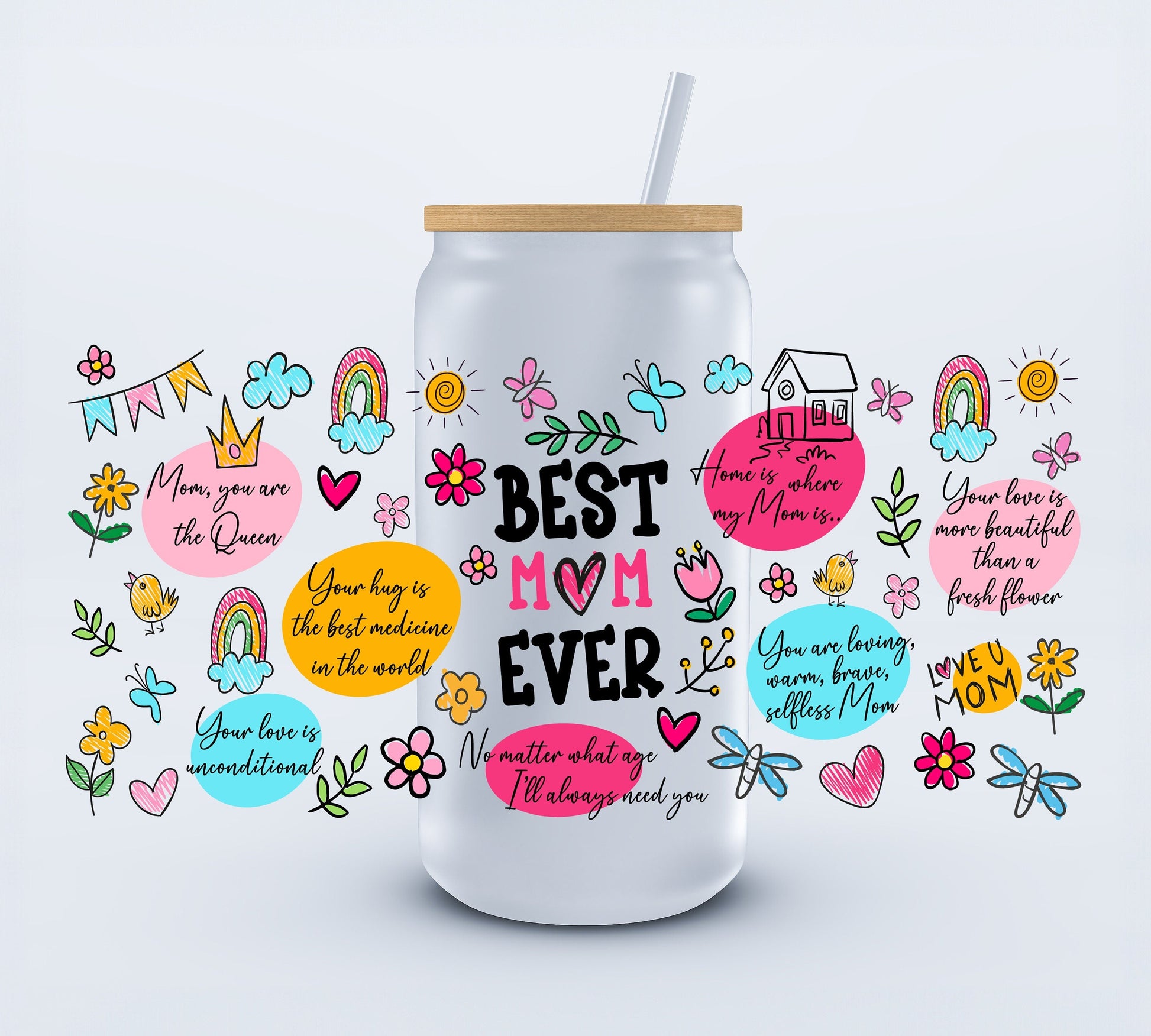 UVDTF Best Mom Ever 16oz Libbey cup wraps Ju-Nel Fashion Boutique