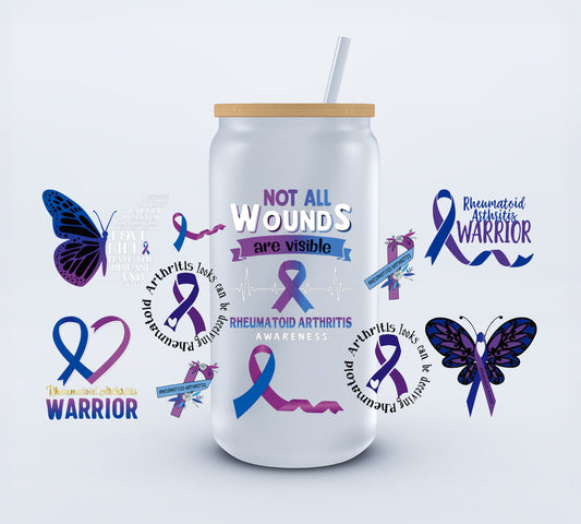 UVDTF Rheumatoid Arthritis Awareness 16oz Libbey cup wraps Ju-Nel Fashion Boutique