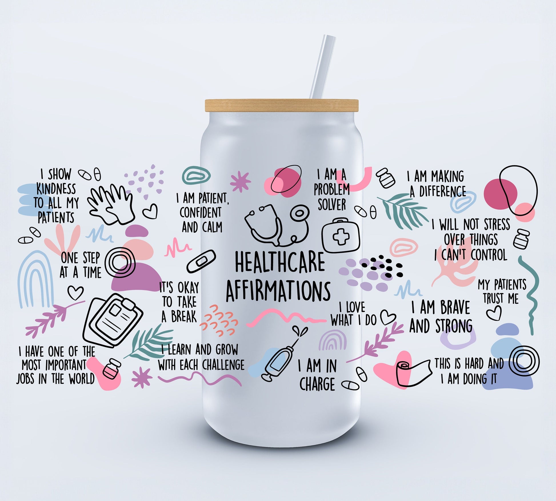 UVDTF Healthcare Affirmations 16oz Libbey cup wraps Ju-Nel Fashion Boutique