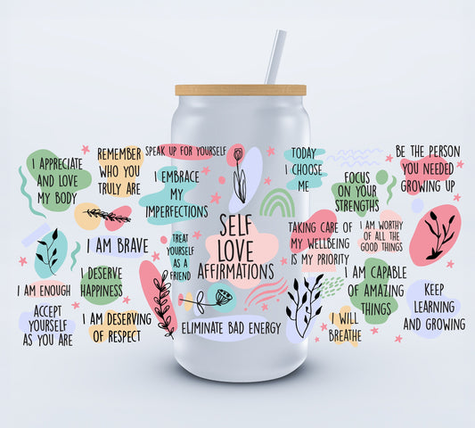 UVDTF Self Love Affirmations 16oz Libbey cup wraps Ju-Nel Fashion Boutique
