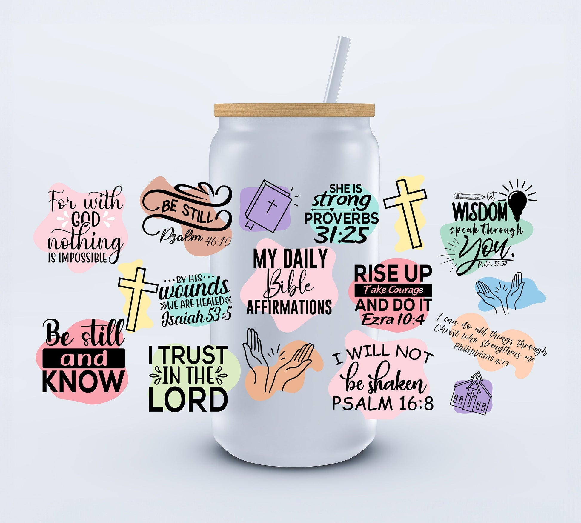 UVDTF Bible Affirmations 16oz Libbey cup wraps Ju-Nel Fashion Boutique