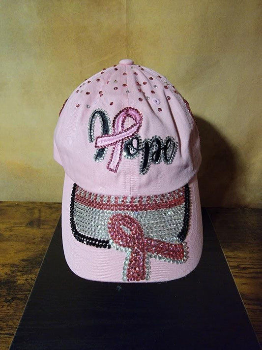 Pink Breast Cancer Rhinestone Hope Unstructured  Cap Ju-Nel Fashion Boutique