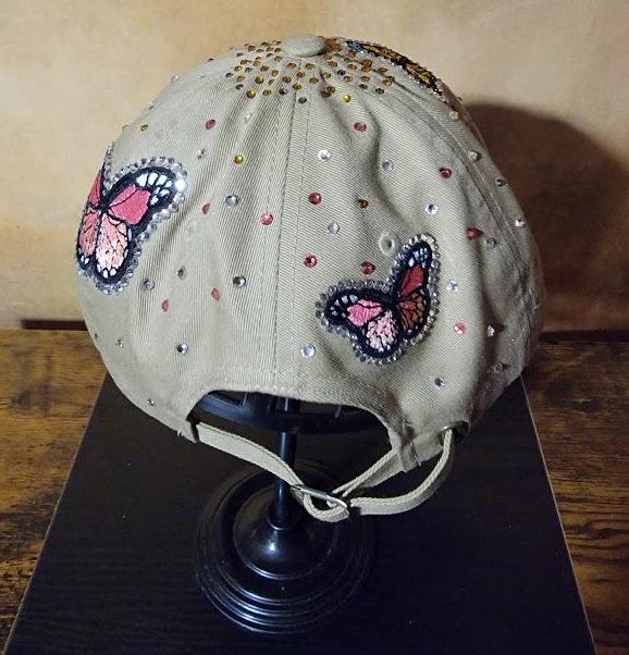 Free Style Rhinestone Tan Unstructured Butterfly Cap Ju-Nel Fashion Boutique