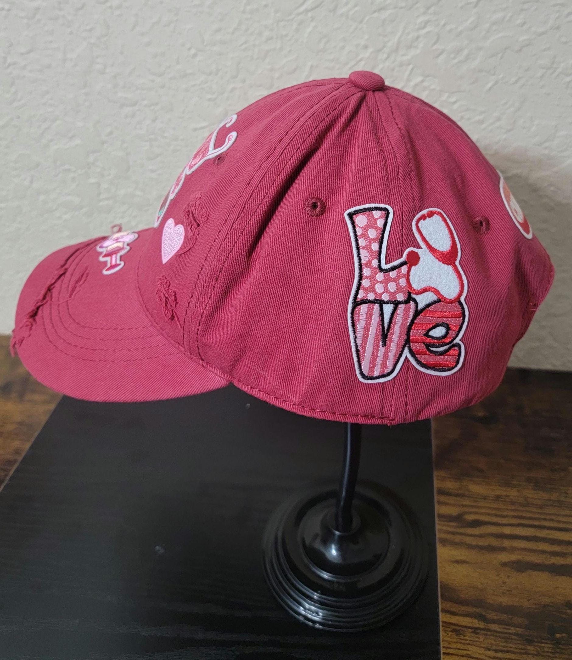 Handcrafted Red Distressed  Unstructured Nurse Cap Ju-Nel Fashion Boutique