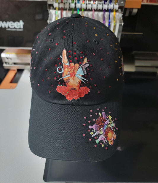 Black Unstructed Hairstylist Rhinestone Cap Ju-Nel Fashion Boutique