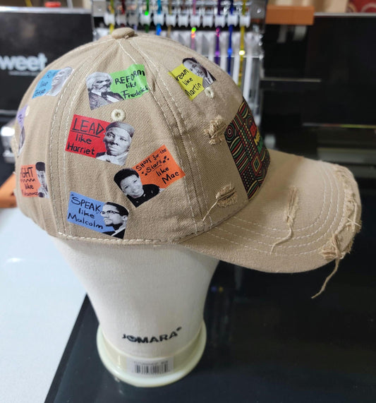 Handcrafted Khaki Distressed  Unstructured Black History Cap Ju-Nel Fashion Boutique