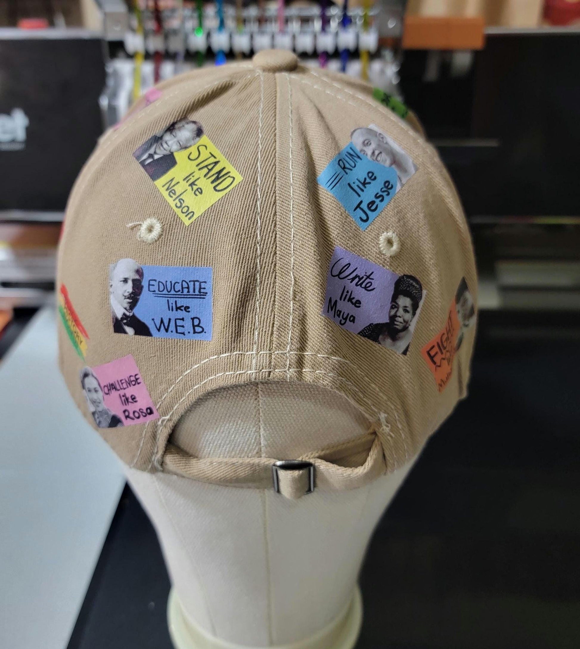 Handcrafted Khaki Distressed  Unstructured Black History Cap Ju-Nel Fashion Boutique