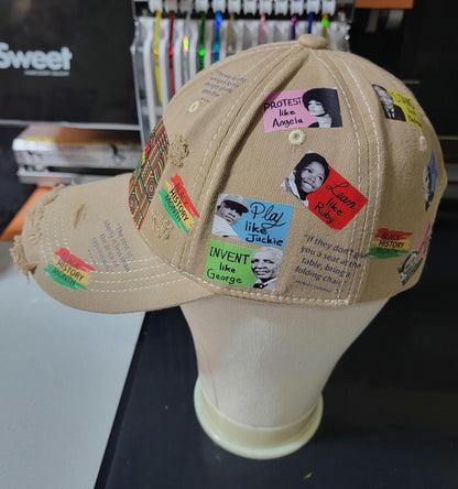 Handcrafted Khaki Distressed  Unstructured Black History Cap Ju-Nel Fashion Boutique