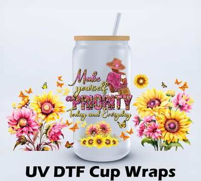 UVDTF Make Self Priority 16oz Libbey cup wraps Ju-Nel Fashion Boutique