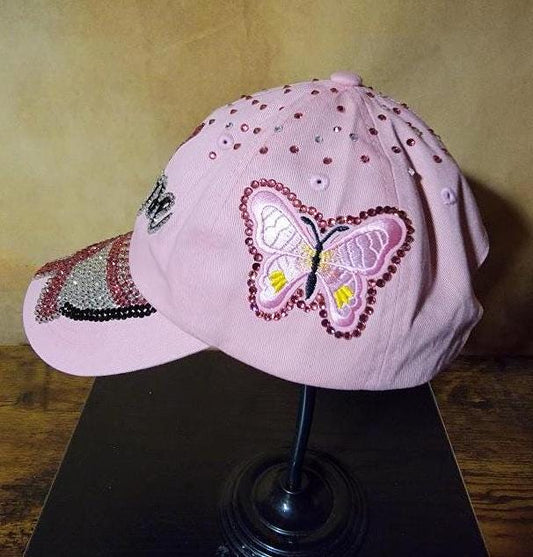 Pink Breast Cancer Rhinestone Hope Unstructured  Cap Ju-Nel Fashion Boutique