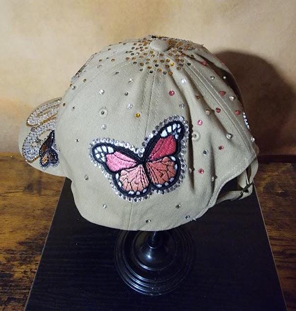 Free Style Rhinestone Tan Unstructured Butterfly Cap Ju-Nel Fashion Boutique