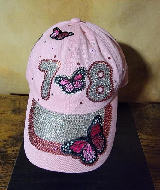 Pink 78 Free Style Rhinestone Hope Unstructured Cap Ju-Nel Fashion Boutique