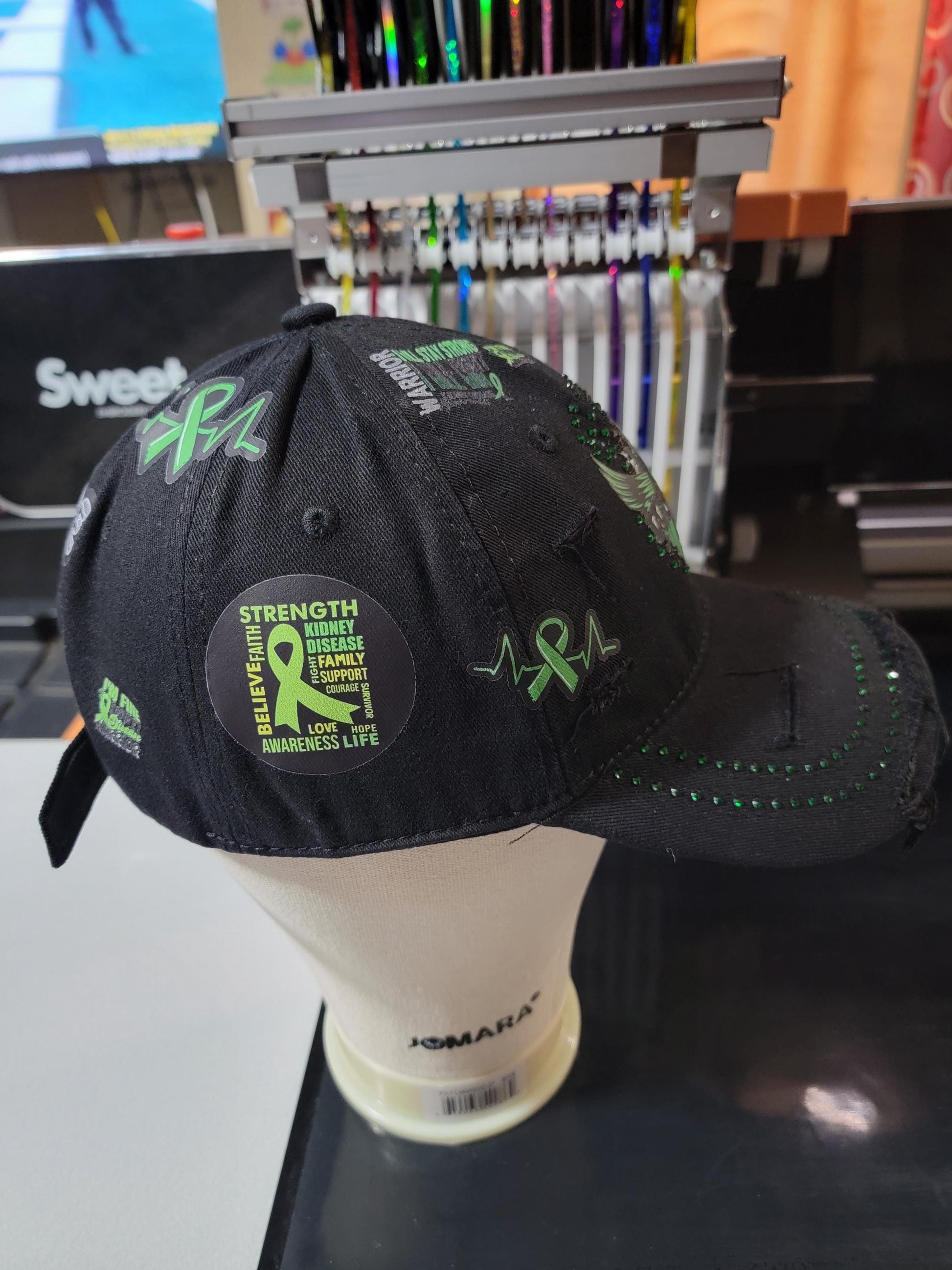 Distressed Kidney Awareness Unstructured  Black Cap Ju-Nel Fashion Boutique