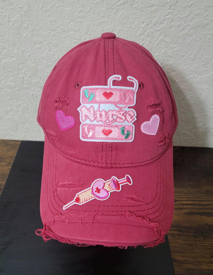 Handcrafted Red Distressed  Unstructured Nurse Cap Ju-Nel Fashion Boutique