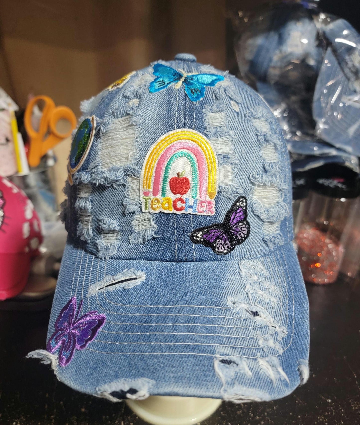 Handcrafted Khaki Distressed  Unstructured Nurse Cap Ju-Nel Fashion Boutique