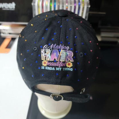 Black Unstructed Hairstylist Rhinestone Cap Ju-Nel Fashion Boutique