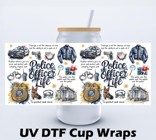 UVDTF Police Officer 16oz Libbey cup wraps Ju-Nel Fashion Boutique