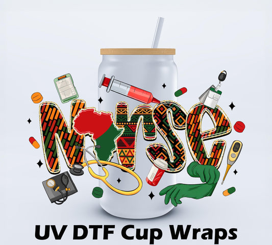 UVDTF Juneteenth Nurse 16oz Libbey cup wraps Ju-Nel Fashion Boutique