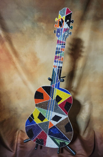 One-of-a-Kind Handcrafted Multicolored Rhinestone Guitar Wall Art Ju-Nel Fashion Boutique