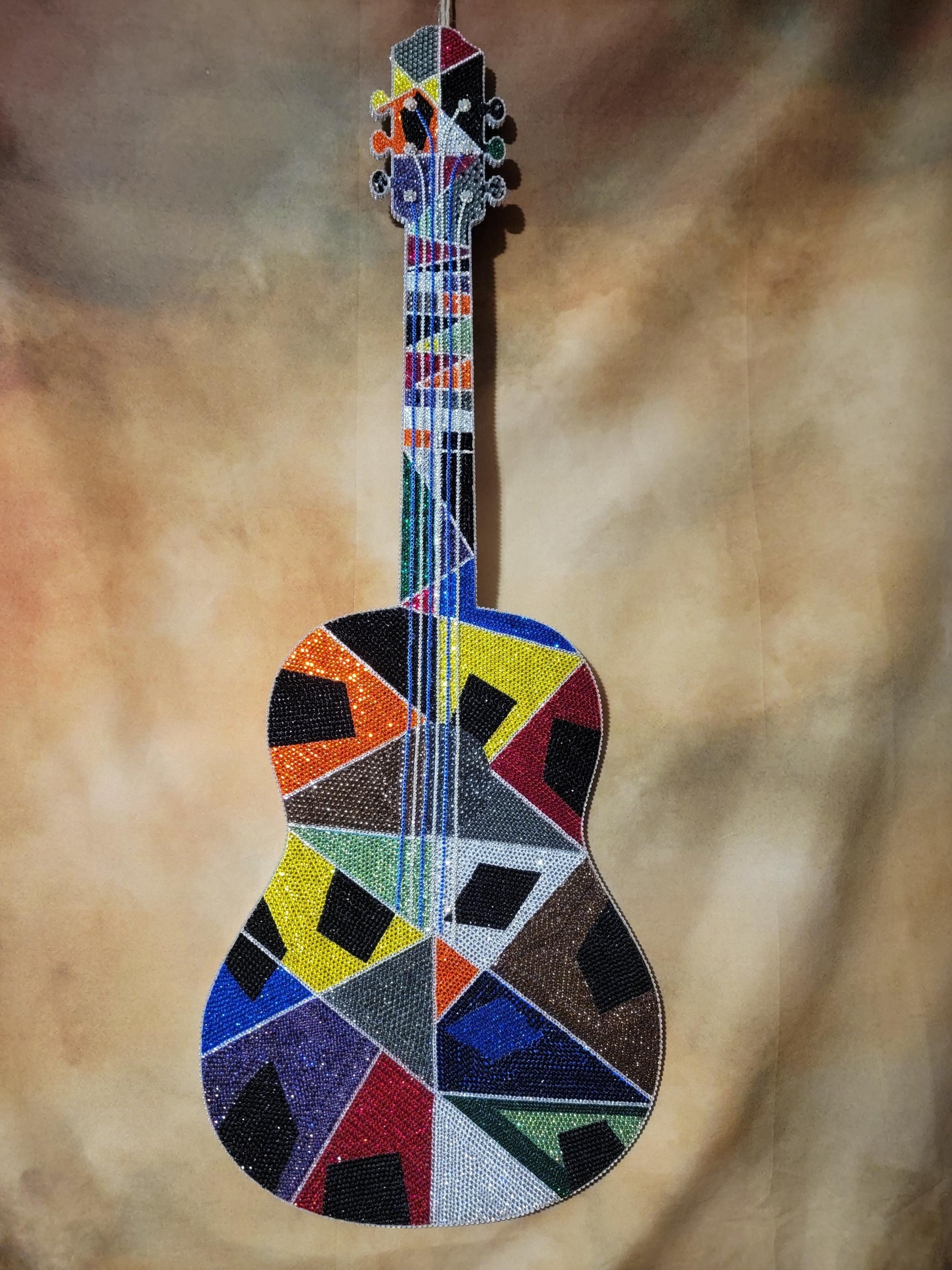 One-of-a-Kind Handcrafted Multicolored Rhinestone Guitar Wall Art Ju-Nel Fashion Boutique