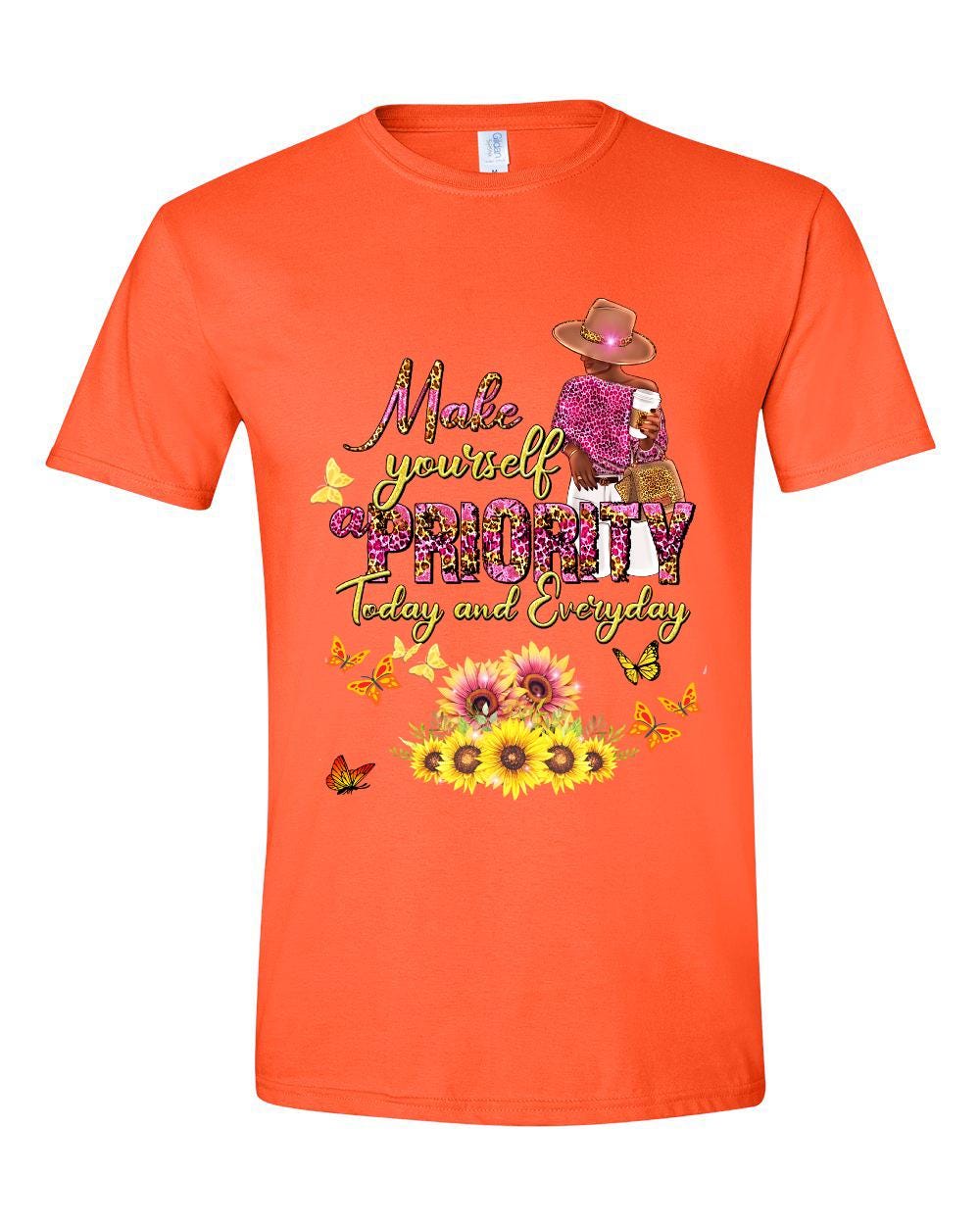 Make Yourself a Priority" Inspirational Graphic Tee – Bright Orange Ju-Nel Fashion Boutique