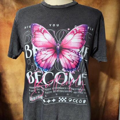 Become Butterfly" Graphic Tee – Inspirational Pink Butterfly Shirt Ju-Nel Fashion Boutique