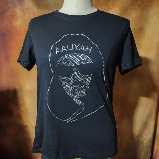 Aaliyah Rhinestone Silhouette Inspired T-Shirt – Black Bling Tee Ju-Nel Fashion Boutique