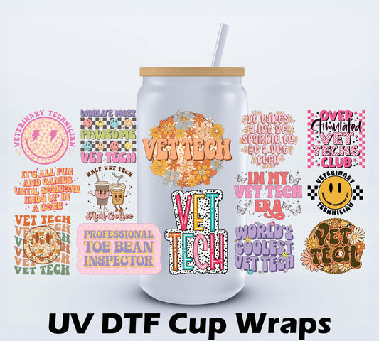 Veterinary Tech UV DTF Cup Wraps – Fun & Cute Vet Tech Cup Decals Ju-Nel Fashion Boutique