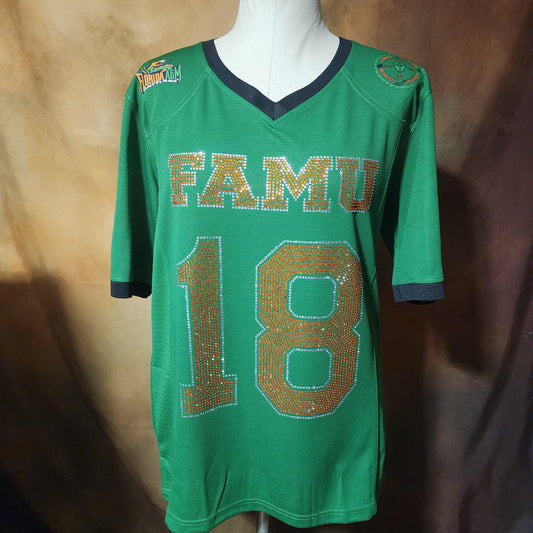 FAMU Rattlers Rhinestone Jersey – Green & Orange Sparkle Edition Ju-Nel Fashion Boutique