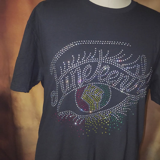 Rhinestone “Juneteenth” Eye Graphic T-Shirt – Handmade Bling Statement Tee