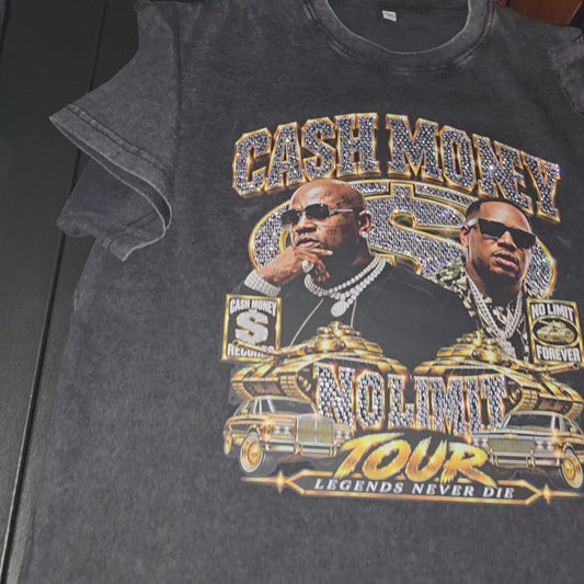 Cash Money No Limit Tour Inspired Rhinestone T-Shirt – Legends Never Die