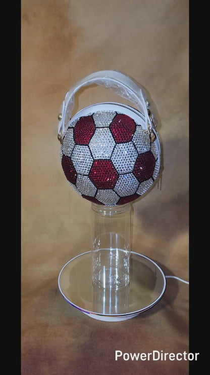 Red, Crystal & Black Trim Handcrafted Rhinestone Crossbody Soccer  Purse