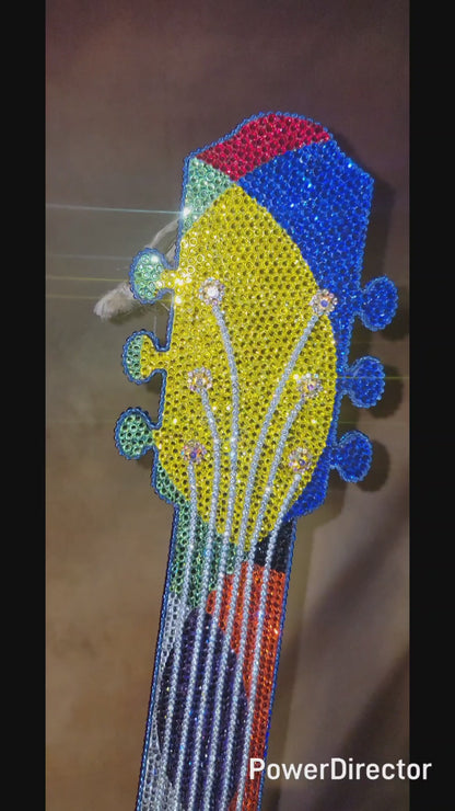 Handcrafted Rhinestone Guitar Wall Art
