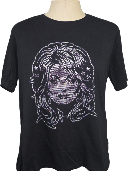 Dolly P.. Glam Rhinestone Silhouette Inspired Ladies Cut T-Shirt – Black Bling Tee