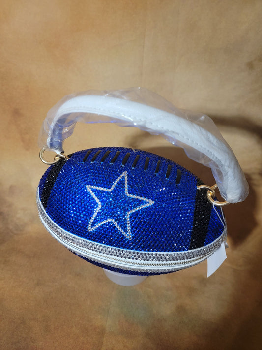 Blue, Black, and Crystal Handcrafted Rhinestone Crossbody Football Purse Ju-Nel Fashion Boutique
