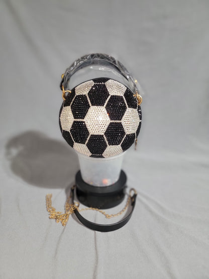 Black & Crystal Classic Handcrafted Rhinestone Crossbody Soccer  Purse