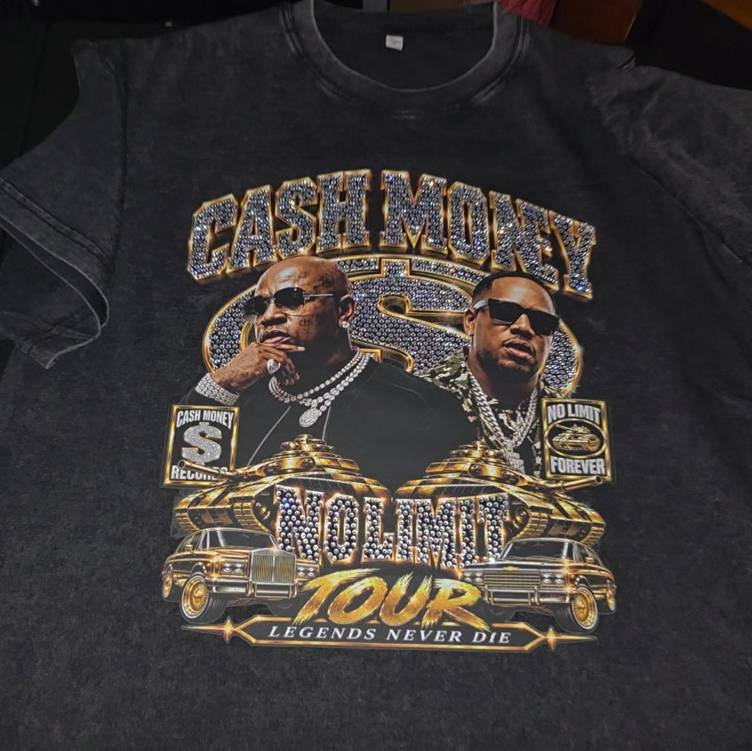 Cash Money No Limit Tour Inspired Rhinestone T-Shirt – Legends Never Die