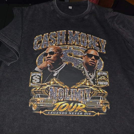 Cash Money No Limit Tour Inspired Rhinestone T-Shirt – Legends Never Die