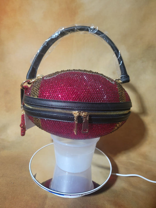 Red, Black, Crystal Handcrafted Rhinestone Crossbody Football Purse Ju-Nel Fashion Boutique