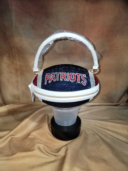 Blue, Red & Crystal Handcrafted Rhinestone Crossbody Football Purse