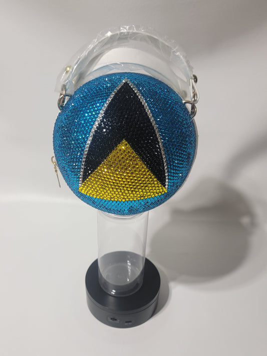 Handcrafted Saint Lucia Flag Crossbody Rhinestone Purse