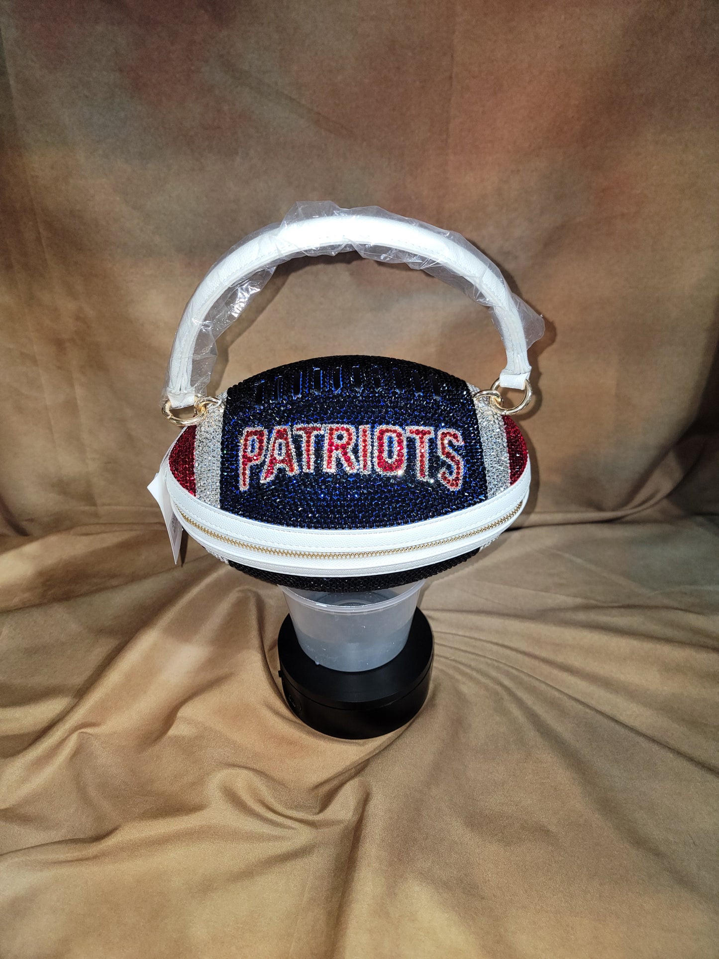 Blue, Red & Crystal Handcrafted Rhinestone Crossbody Football Purse