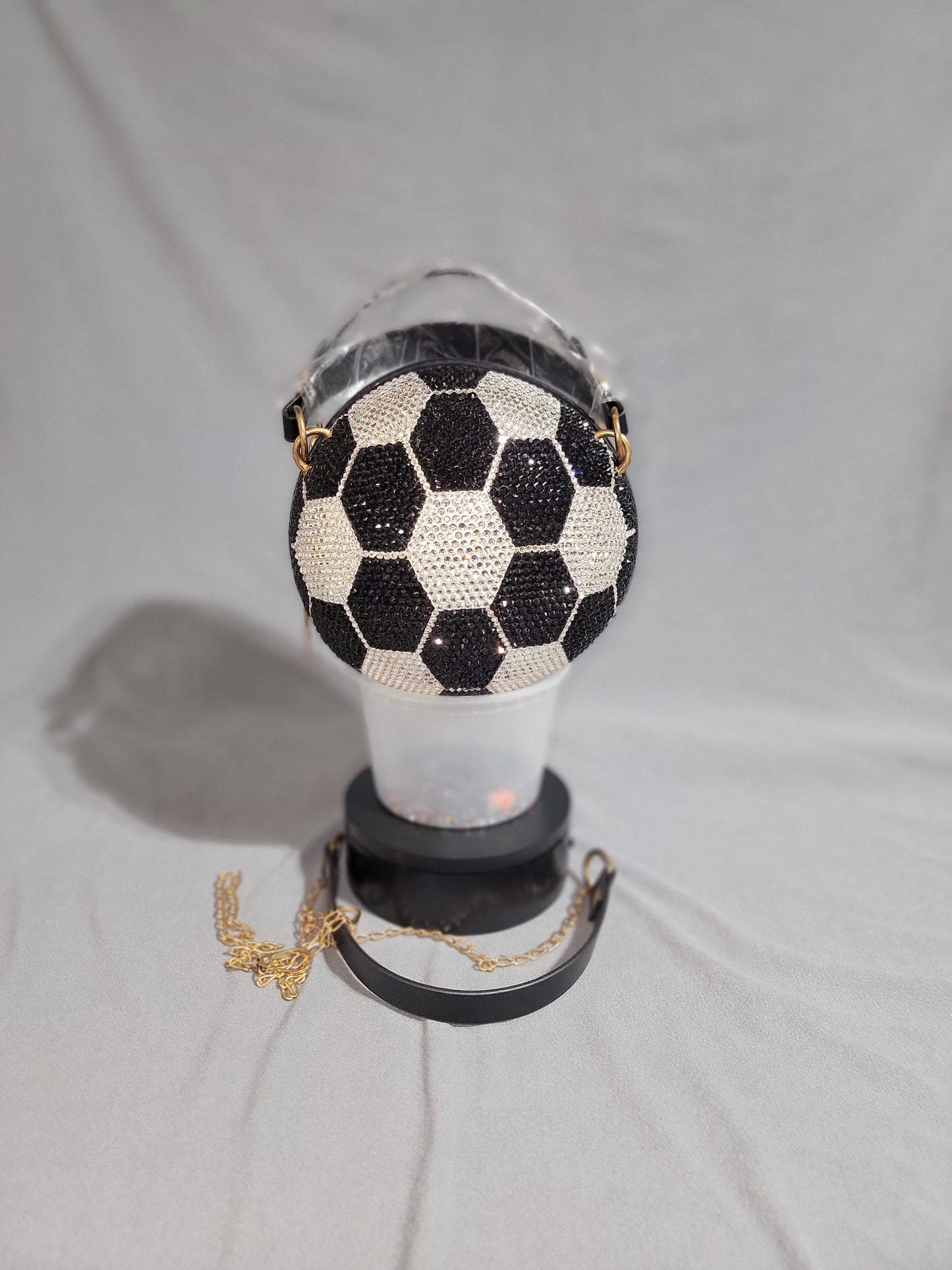 Black & Crystal Classic Handcrafted Rhinestone Crossbody Soccer  Purse