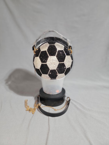 Black & Crystal Classic Handcrafted Rhinestone Crossbody Soccer  Purse