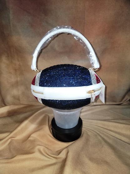 Blue, Red & Crystal Handcrafted Rhinestone Crossbody Football Purse