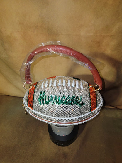 Crystal, Green & Orange Handcrafted Rhinestone Crossbody Football Purse Ju-Nel Fashion Boutique