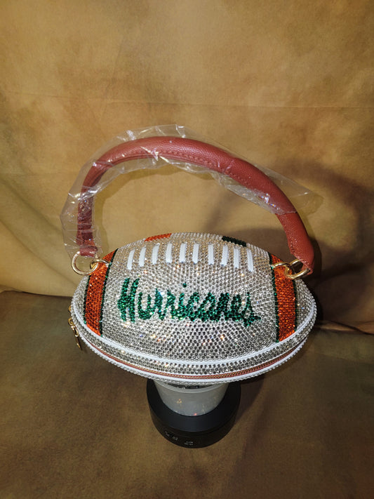 Crystal, Green & Orange Handcrafted Rhinestone Crossbody Football Purse Ju-Nel Fashion Boutique