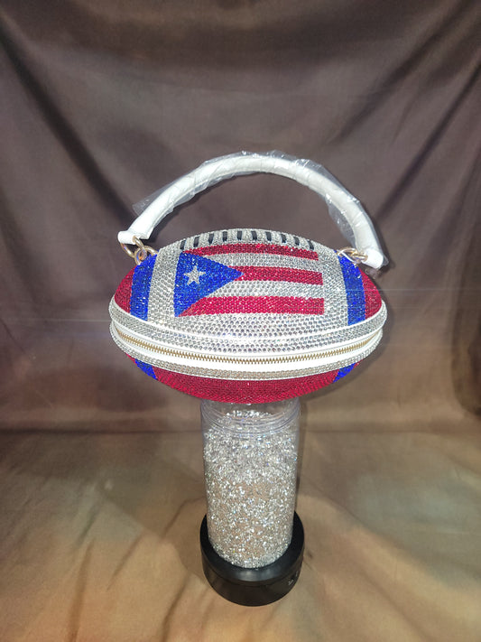 Blue, Red, Crystal & white Handcrafted Rhinestone Crossbody Football Purse