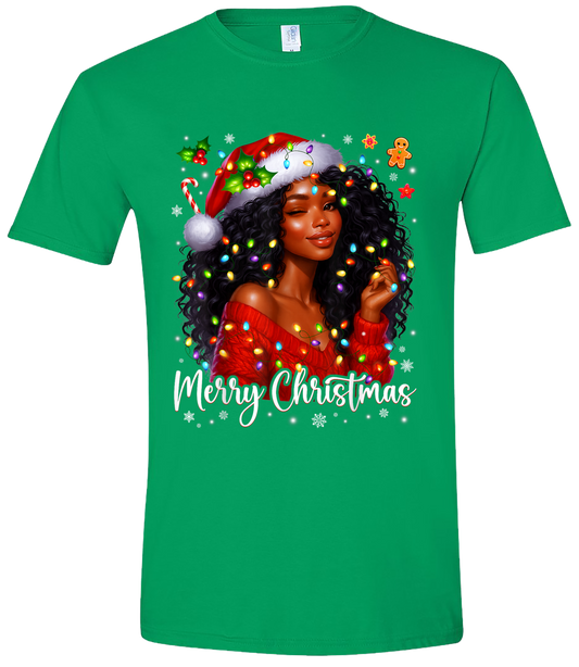 Merry Christmas Black Girl Magic Holiday Tee – Festive Lights Edition Ju-Nel Fashion Boutique